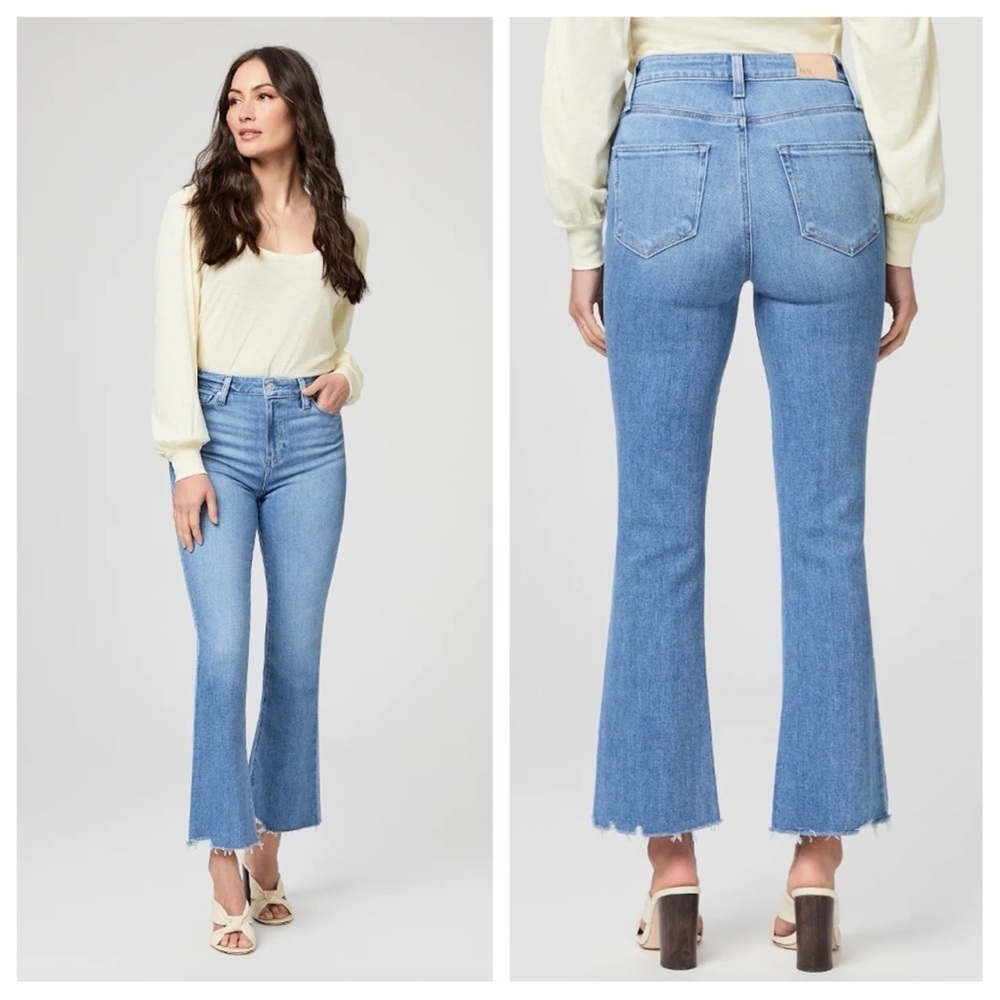 PAIGE sz 31 Claudine Darling Light Wash High Rise Raw Hem Ankle Flare Jeans